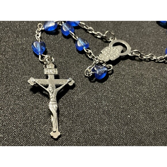 Unbranded Jewelry - 42in Rosary Blue Heart Shaped Beads